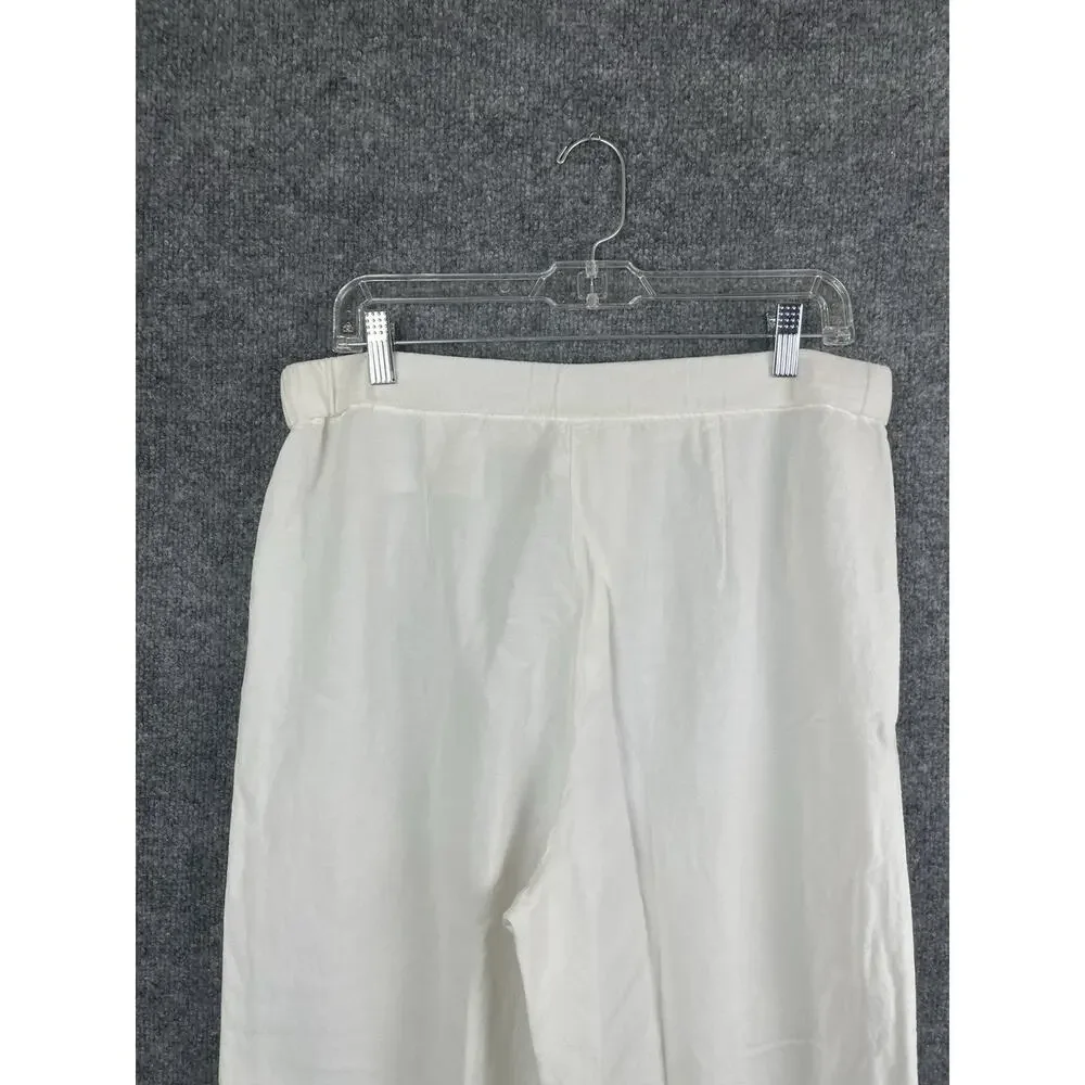 H&M Linen Blend Strech Palazzo Pants, Drawstring Size Large White Boho Lagenlook